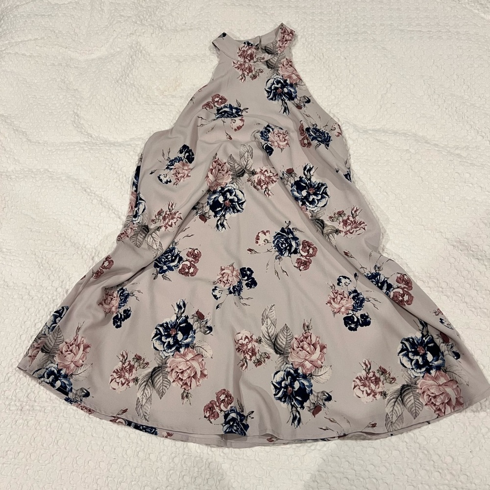 High Neckline Mini with Lavender Floral Print, Size M
